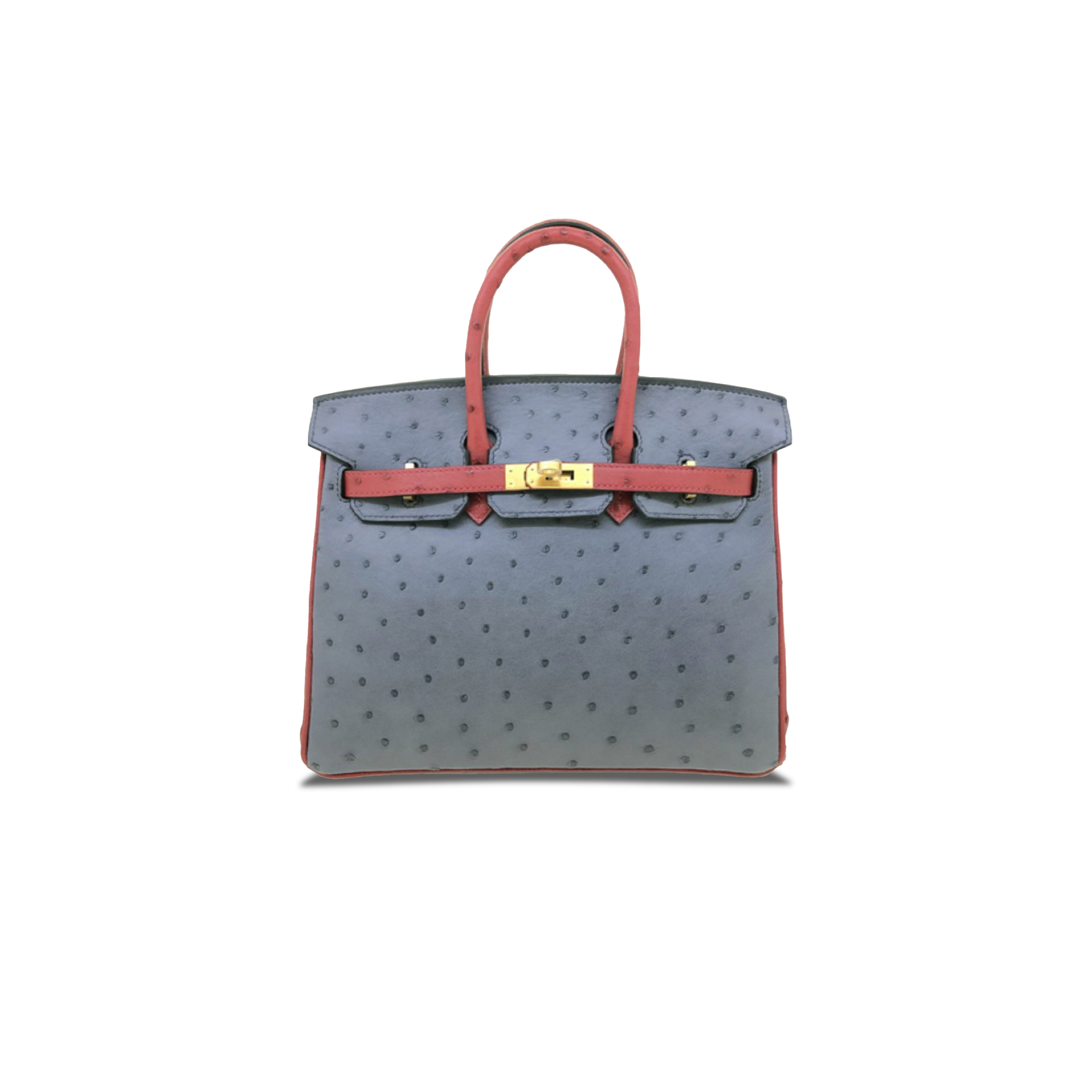 HERMÈS MASTER BIRKIN 25 OSTRICH LEATHER GREY AND RED GOLD BUCKLE H041944CK56 (25*20*13cm)